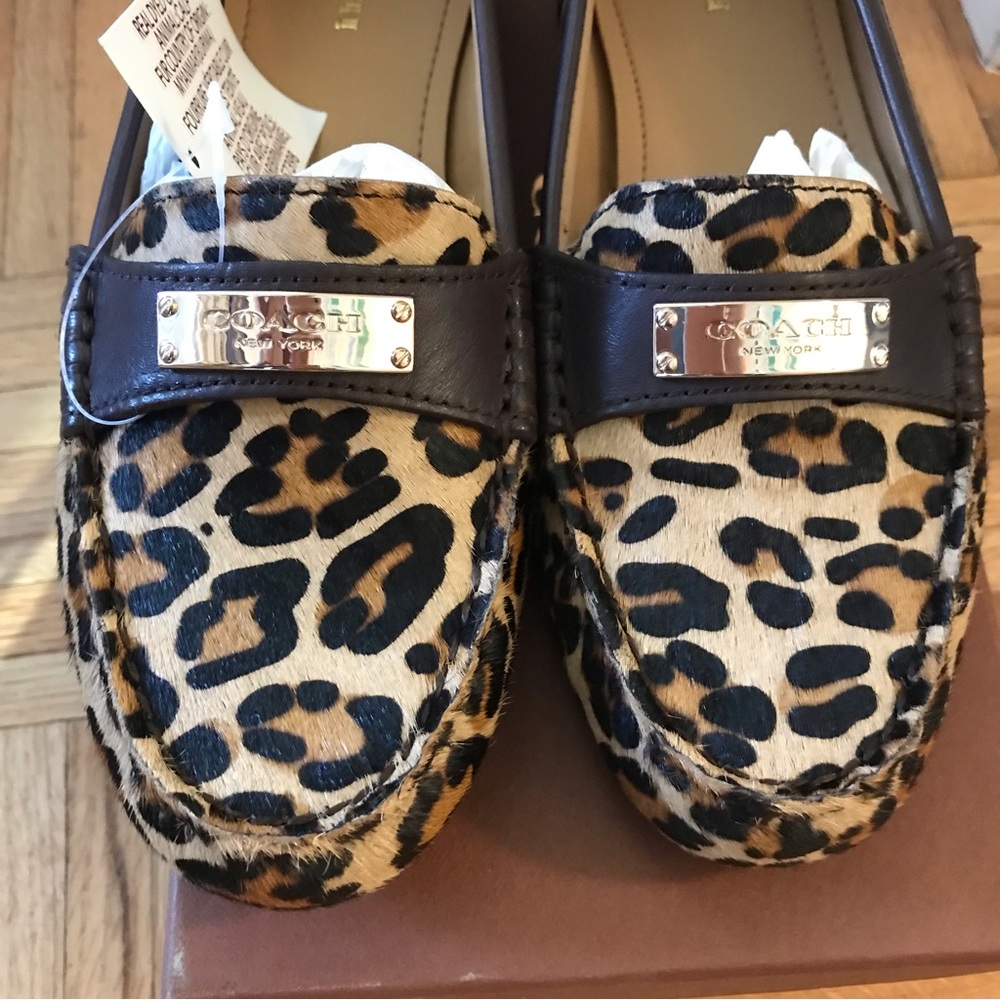 Coach Leopard Print Calf Hair Loafers in Brown and Black - Picture 3 of 16